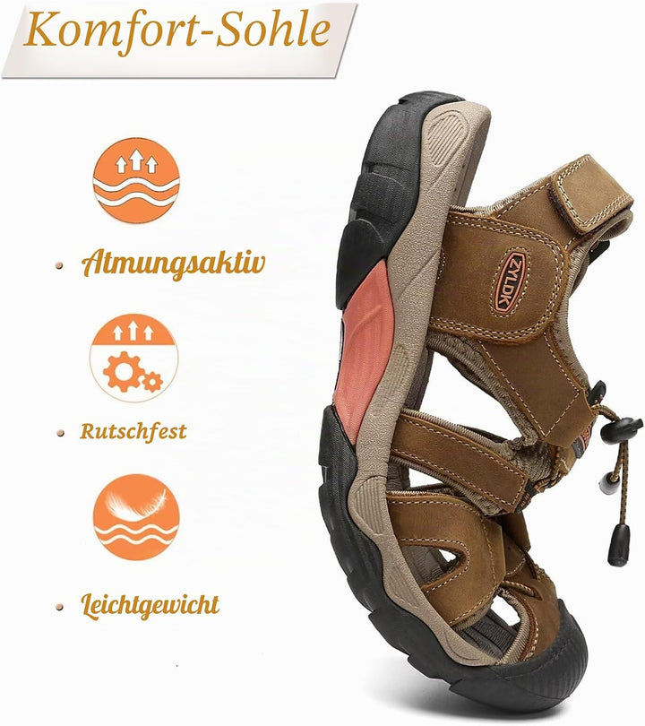 Herren Sandalen Leder Strand Trekkingsandalen Outdoorschuhe Sommer Wanderschuhe Männer Sport-Outdoor