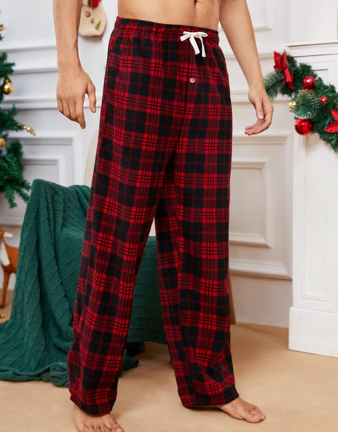 U2SKIIN Pyjamahose Herren lang kariert Schlafhose Schlafanzughosen für Herren Fleece Pyjama Hosen Na