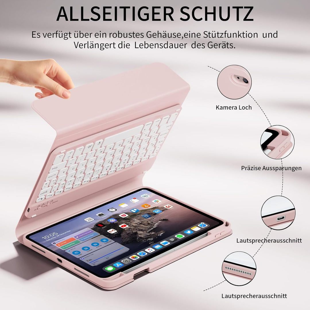 Hülle mit Tastatur für iPad A16 11 Generation 2025/10 Generation 2022 (11/10.9 Zoll) 7 Farben Beleuc