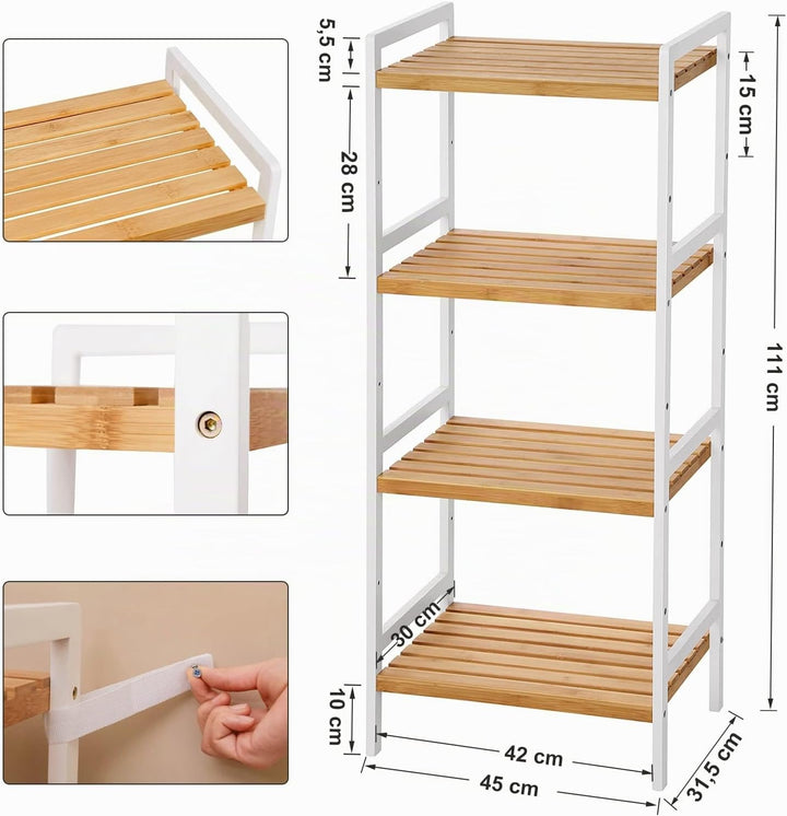 SONGMICS Bambus Regal, Küchenregal, Badregal, Bücherregal, Standregal mit 4 Ablagen, 31,5 x 45 x 111