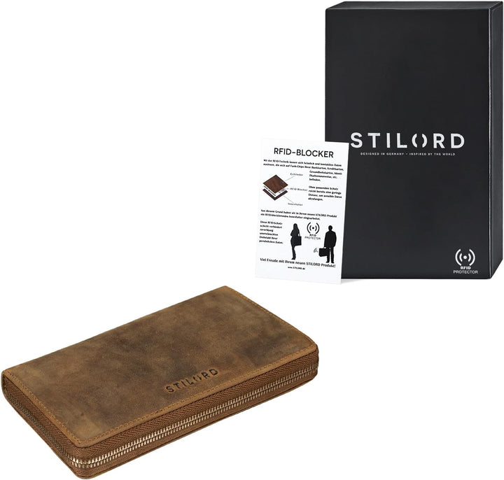STILORD 'Emilia' Damen Portemonnaie RFID Schutz Elegante Klassische Geldbörse gross aus echtem Rinds