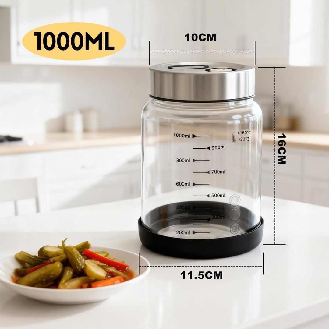 CEWROM Fermentierglas mit Deckel, 1L Grosses Fermentierglas, Gärglas mit Entlüftungsventil, für die