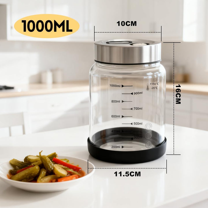 CEWROM Fermentierglas mit Deckel, 1L Grosses Fermentierglas, Gärglas mit Entlüftungsventil, für die