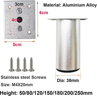 Qrity 250mm Silber Höhe Möbel Beine Schrankfüsse Aluminiumlegierung Küchenfüsse Sofa Füsse Metall Ti