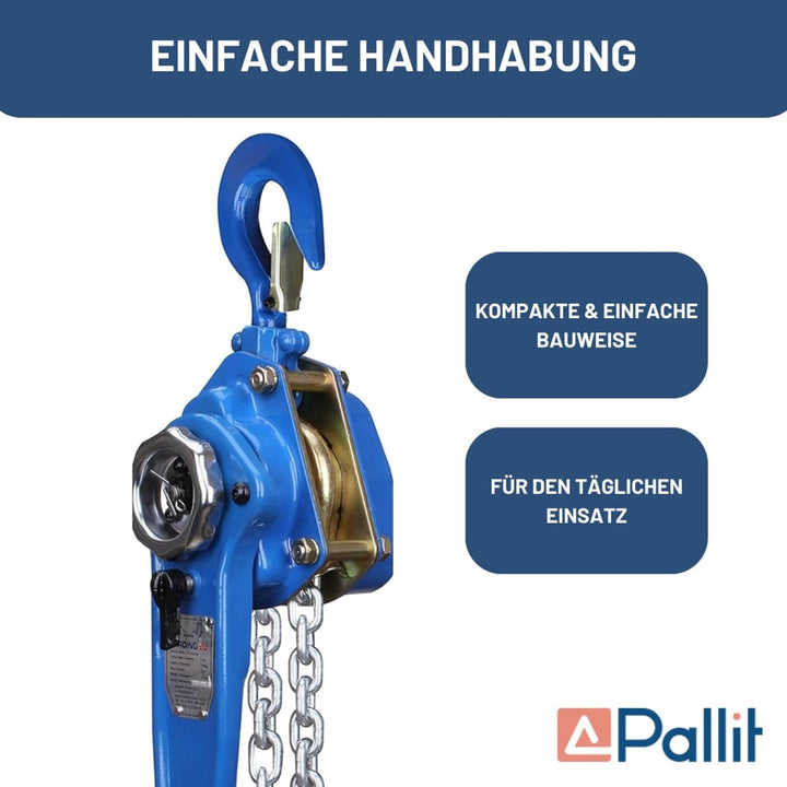 Pallit Hebelzug LEVER-L | 3000 kg Tragkraft | 1,5 m Kettenlänge | strapazierfähige Lastbremse | Frei