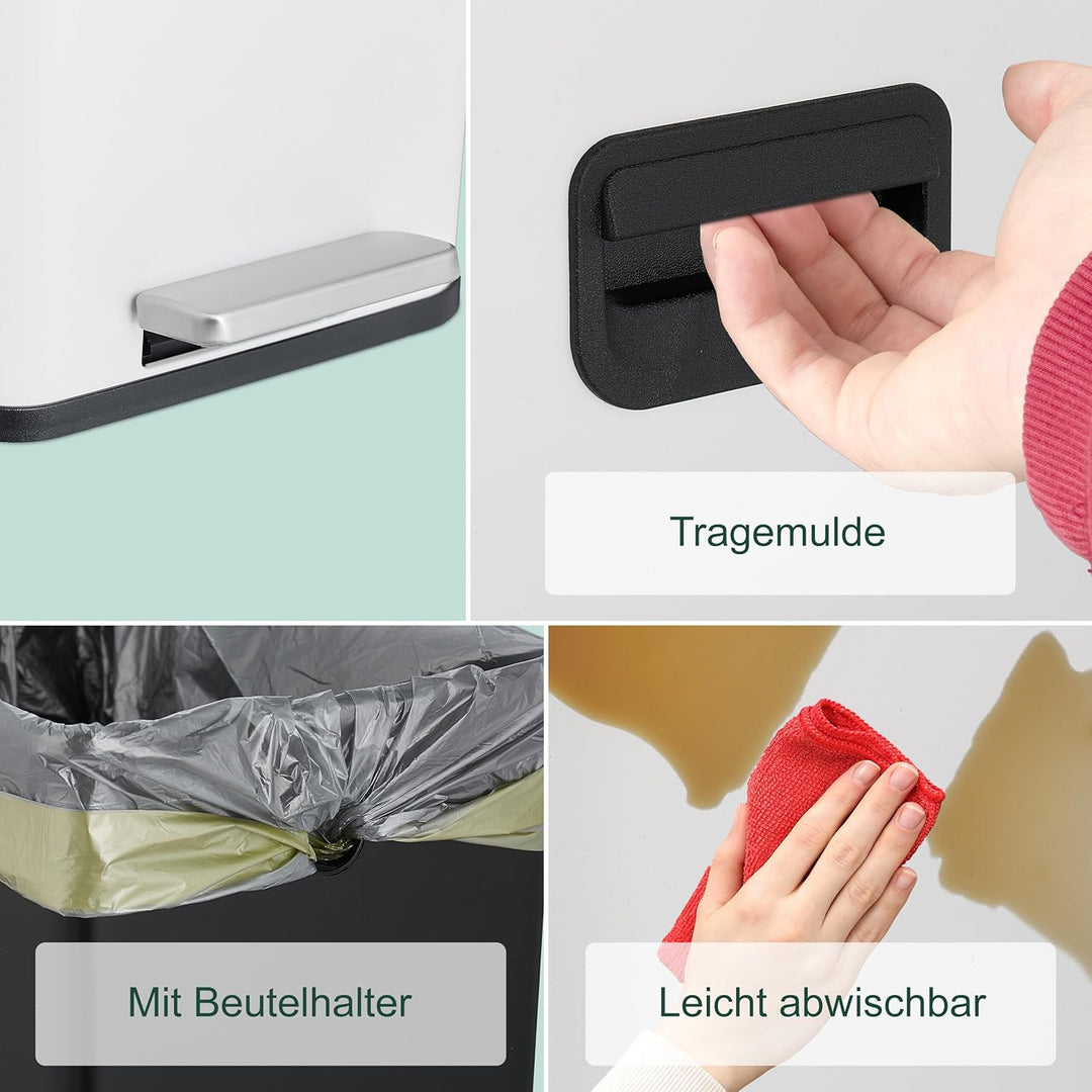 Relaxdays Kosmetikeimer, 10 Liter, Absenkautomatik, entnehmbarer Inneneimer, Bad Mülleimer mit Decke