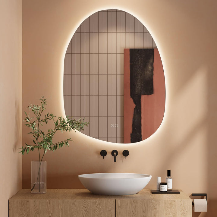 Dripex Badezimmerspiegel Led Badspiegel, Asymmetrisch, Touch-Schalter, Dimmbar, 3 Lichtfarbe Einstel