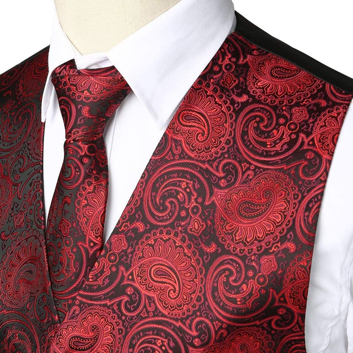 PARKLEES Klassische Herren-Weste, Paisleymuster, Krawatte, Einstecktuch, Set, Hochzeit, Abschlussbal