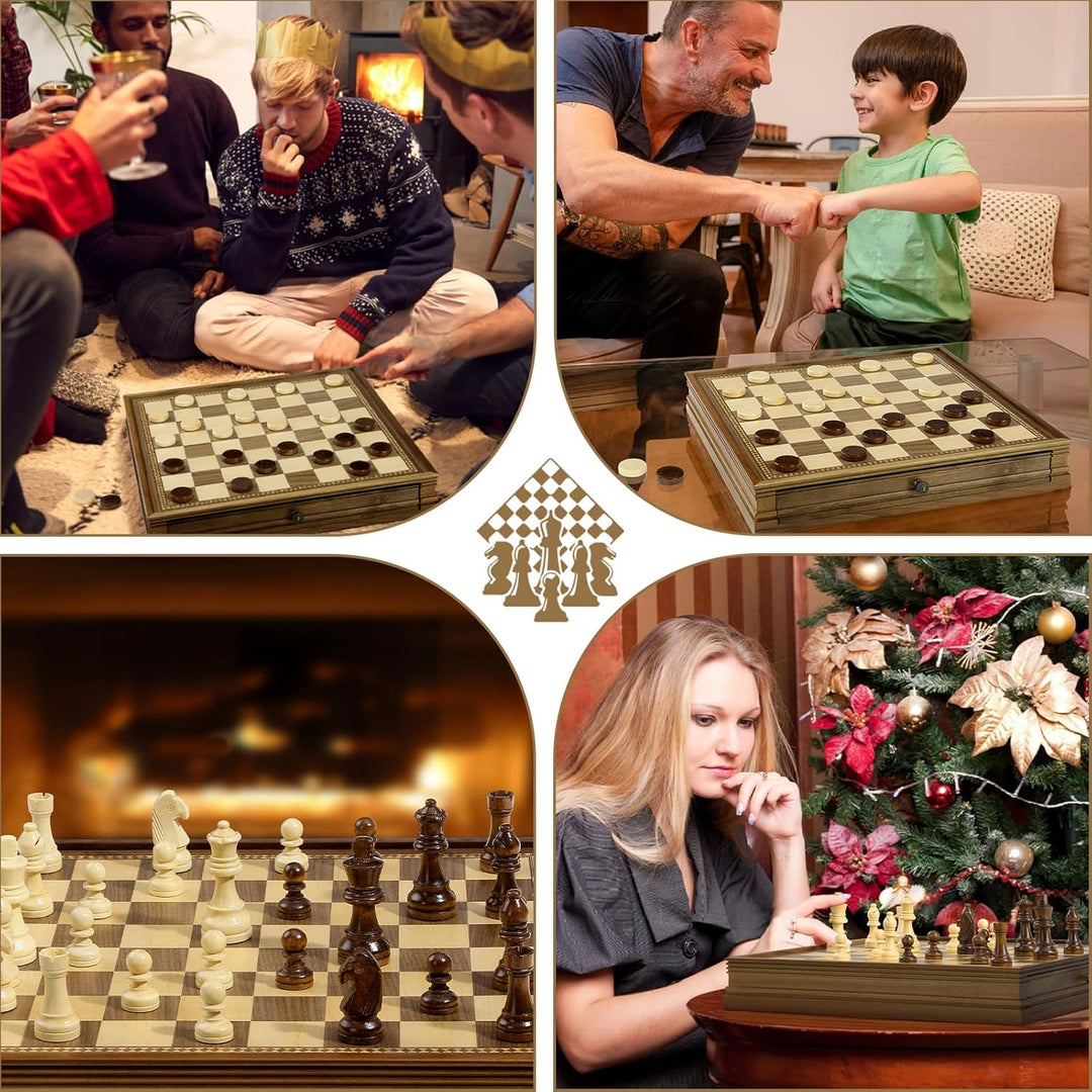 Peradix 38CM/15IN Magnetisch Schachspiel mit Dame aus Holz, 2 in 1 Schachbrett mit Lagerschublade un