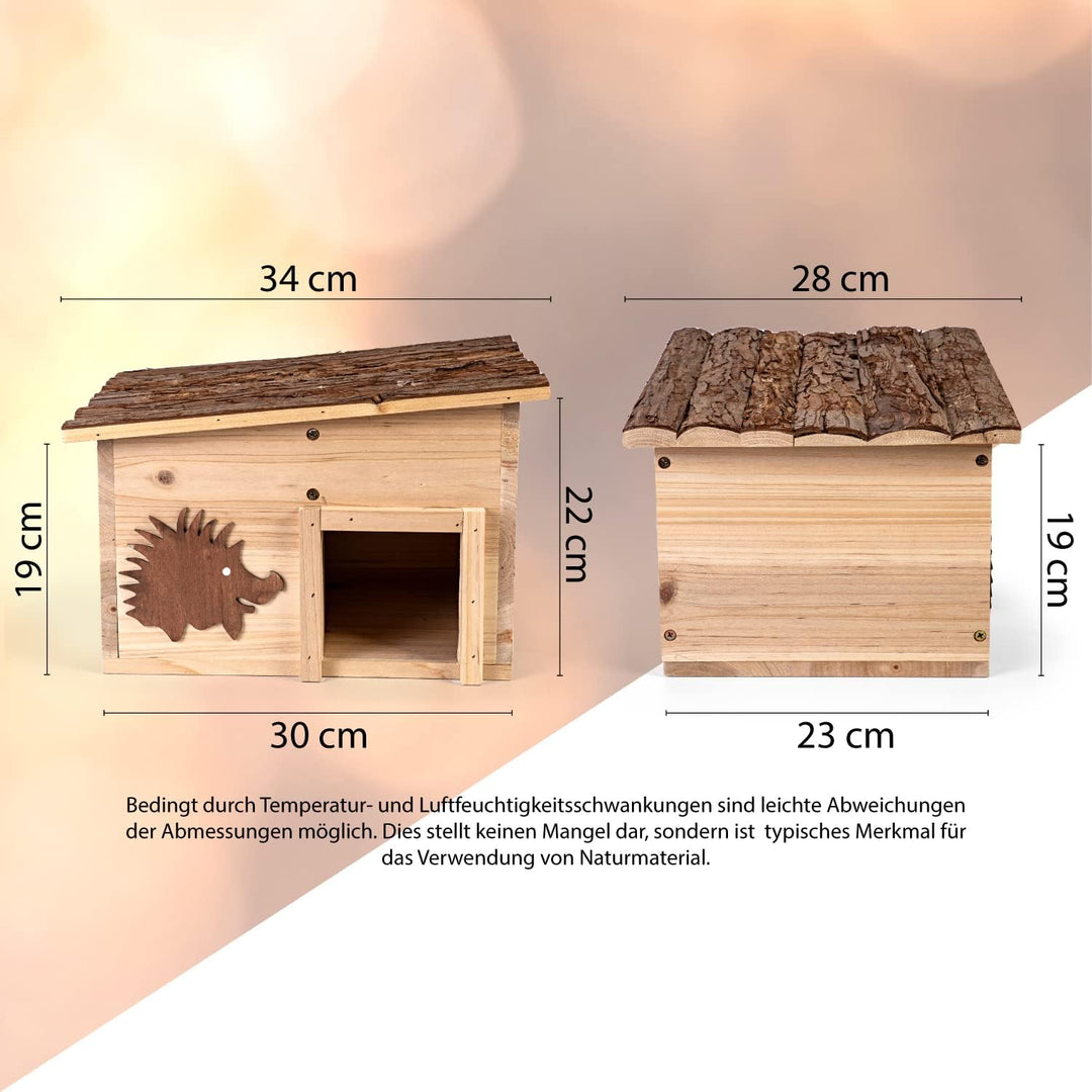 Igelhaus Bausatz mit Boden aus Holz Höhe 22 cm - Igelhotel mit Labyrintheingang – Igelfutter Haus Ig