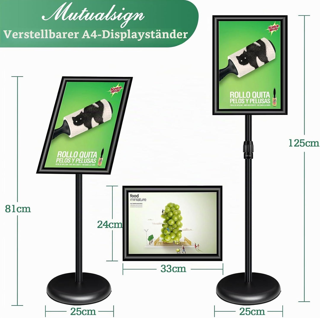 Mutualsign Infoständer A4 Aluminium Plakatständer Höhenverstellbar Posterständer Informationsständer