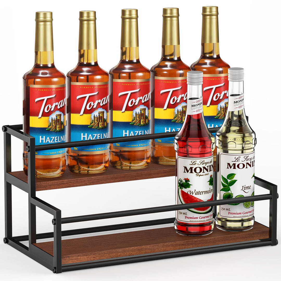 THYGIFTREE Kaffeesirup-Organizer, 2-stöckig, 10 Sirupflaschen, Ständer für Kaffeebar, Aufbewahrungsr