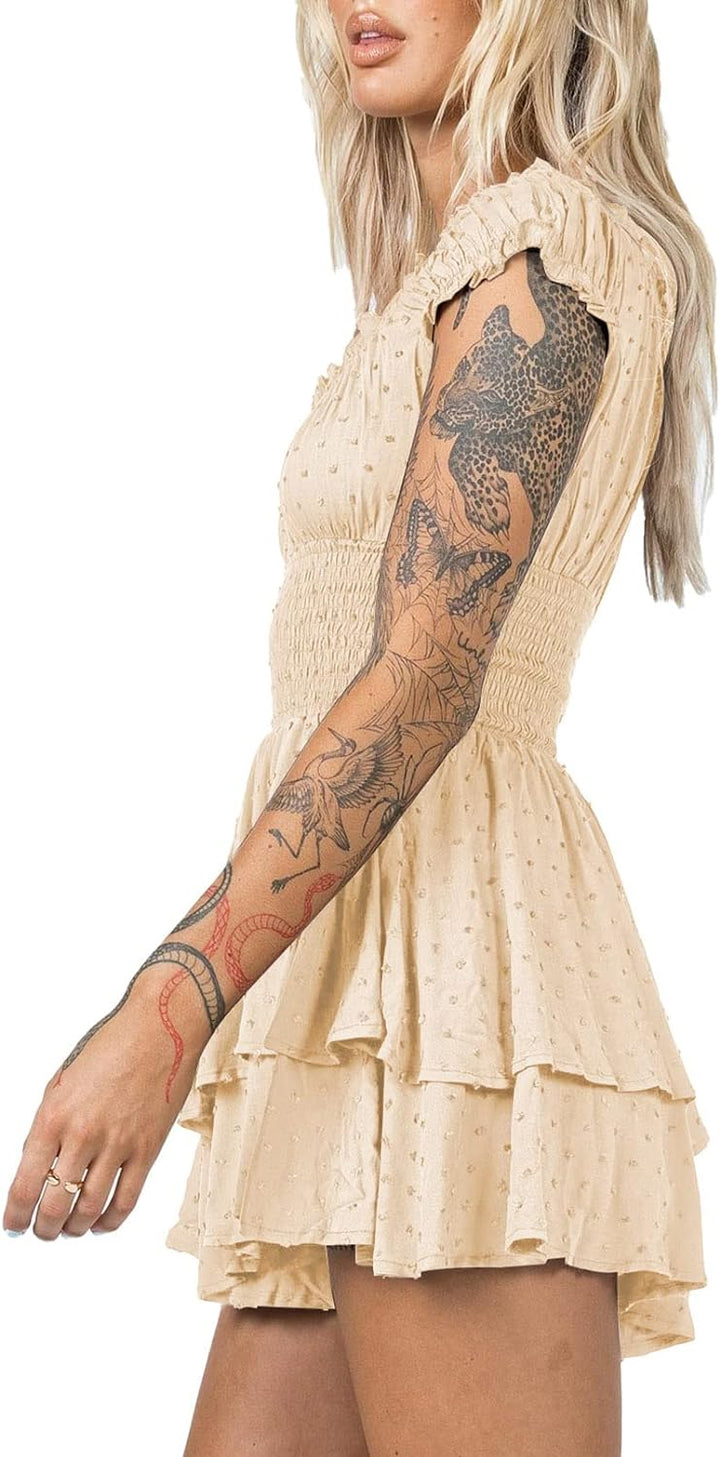 Viottiset Damen Rüschen Shorts Strampler Schulterfrei Swiss Dot Sommer Overalls S Aprikose, S Apriko