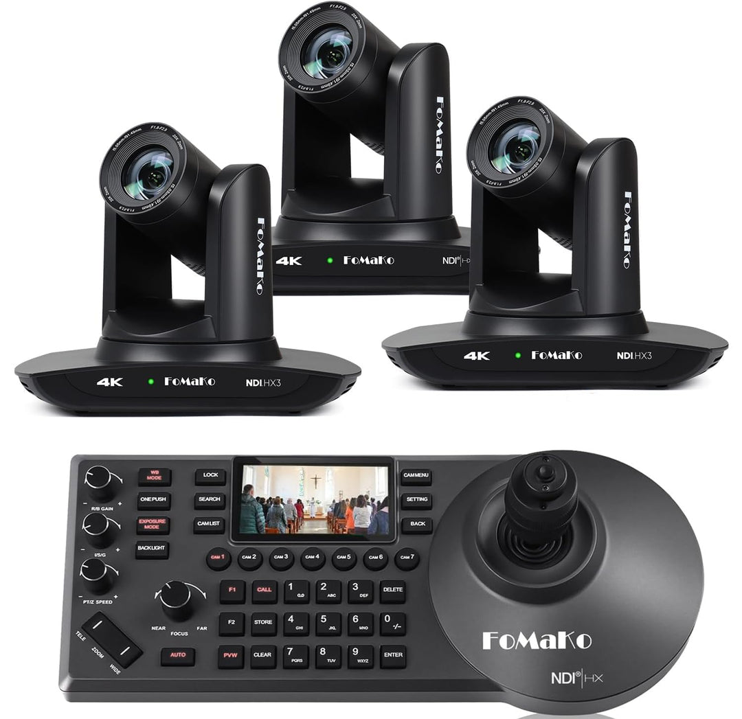 FoMaKo 4K PTZ NDI Kamera Set mit NDI PTZ Controller, NDI HX3 KI-Tracking 20x Optischer Zoom, mit HDM