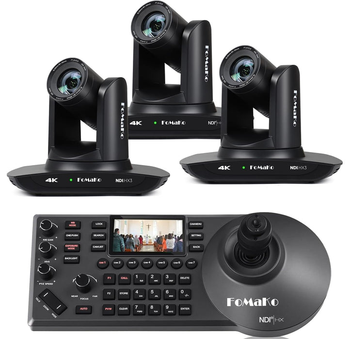 FoMaKo 4K PTZ NDI Kamera Set mit NDI PTZ Controller, NDI HX3 KI-Tracking 20x Optischer Zoom, mit HDM