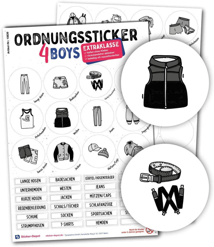 68 kindgerechte Aufkleber für Kleidung - Für Kleiderschränke, Boxen & Möbel - Sorgen für Ordnung im