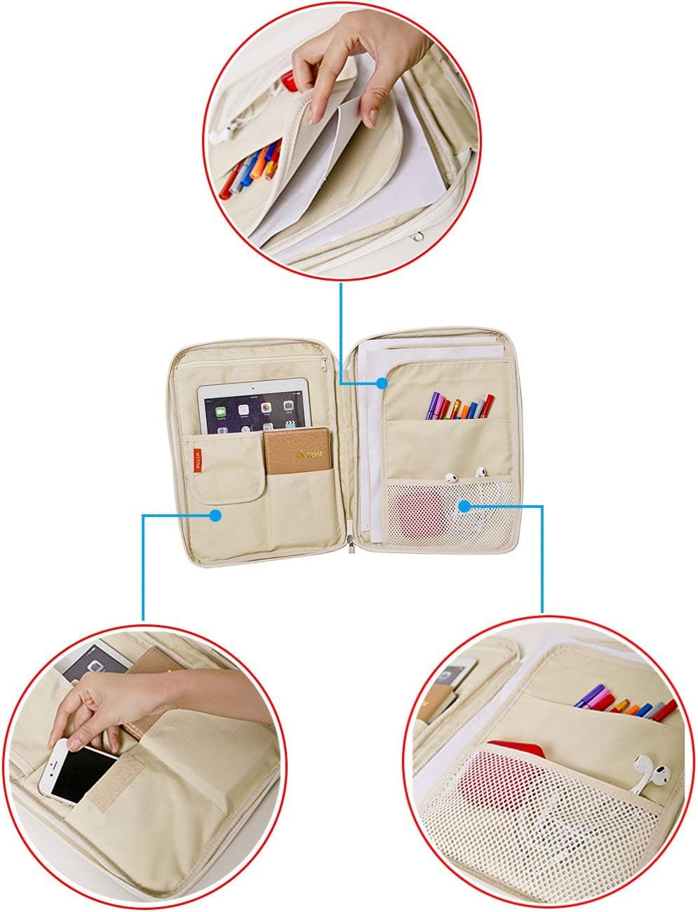 A4 Reisedokumententasche Ausweistasche Multifunktions Dateien Wasserdicht Organizer Messenger Ipad H