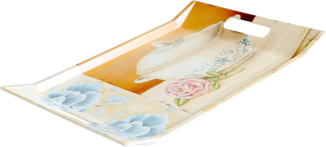 Lashuma Küchentablett gross mit Griffen, Dekotablett 38x27 cm, Tablett blau weiss Design: Kochtopf 3