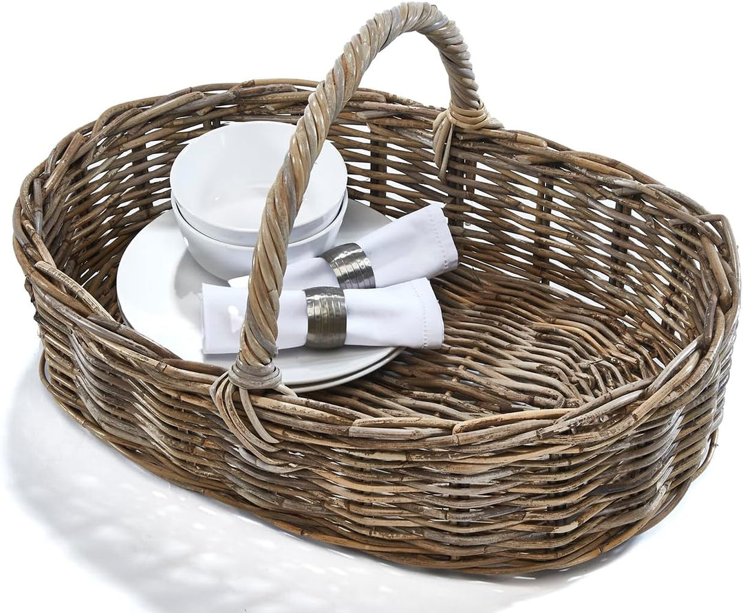 Kobolo Tablett aus Rattan Kubu Grey – Ovales Dekotablett/Serviertablett, 45x30 cm, handgefertigt, ro