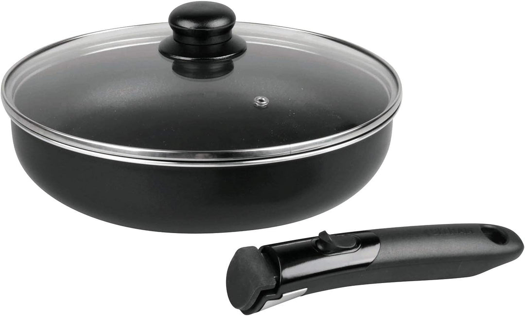 Sitram 712771 Bratpfanne Family aus gepresstem Aluminium, schwarz, Ø 26 cm, H 6,5 cm, mit Dampfdecke