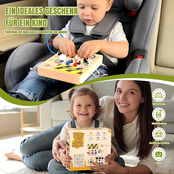 Hoarosall Montessori Busy Board Activity Board Holz Spielzeug ab 1 Jahr mit 12 Schaltern & 24 LED-Le
