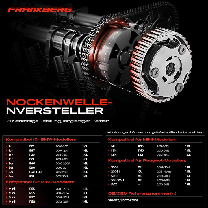 Frankberg Nockenwellenversteller Einlassseite für 1er 3er Berlingo C3 C4 C5 DS3 DS4 Mini 2008 207 20