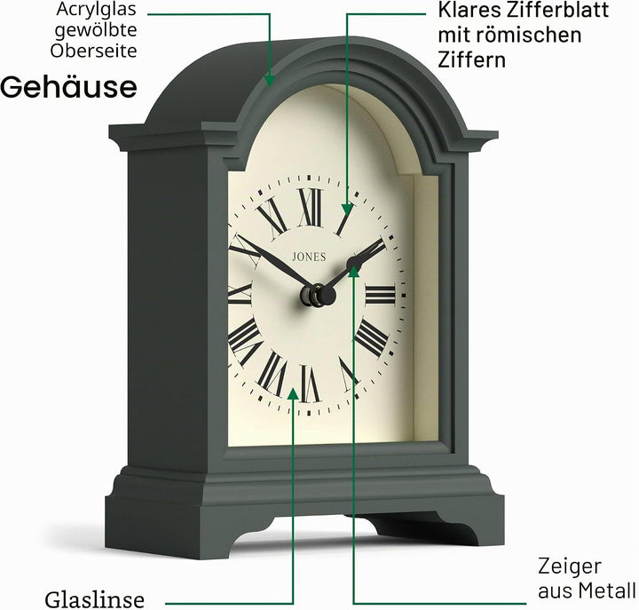 JONES CLOCKS® Bistro kaminuhr | Klassisches Design Einer Arch top Carriage Uhr | Grün | Zeitgenössis