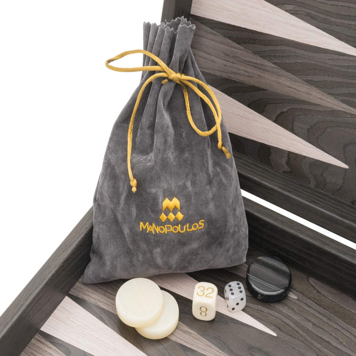 Manopoulos Backgammon-Set aus Ebenholz und Eiche mit Vinyl Deluxe-Bechern