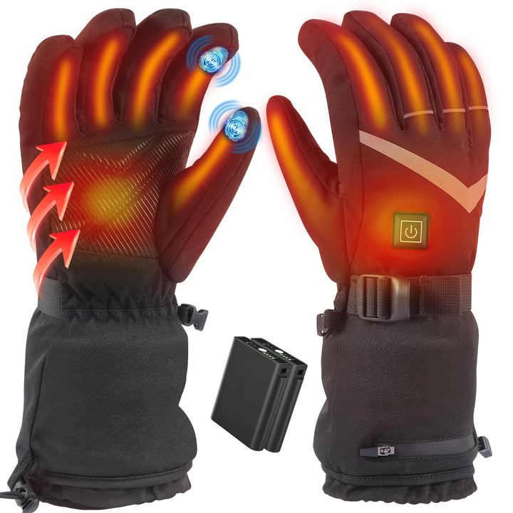Beheizbare Handschuhe Herren Damen,Beheizte Handschuhe mit 7.4V/2×5000mAh Wiederaufladbare Akkus, 4