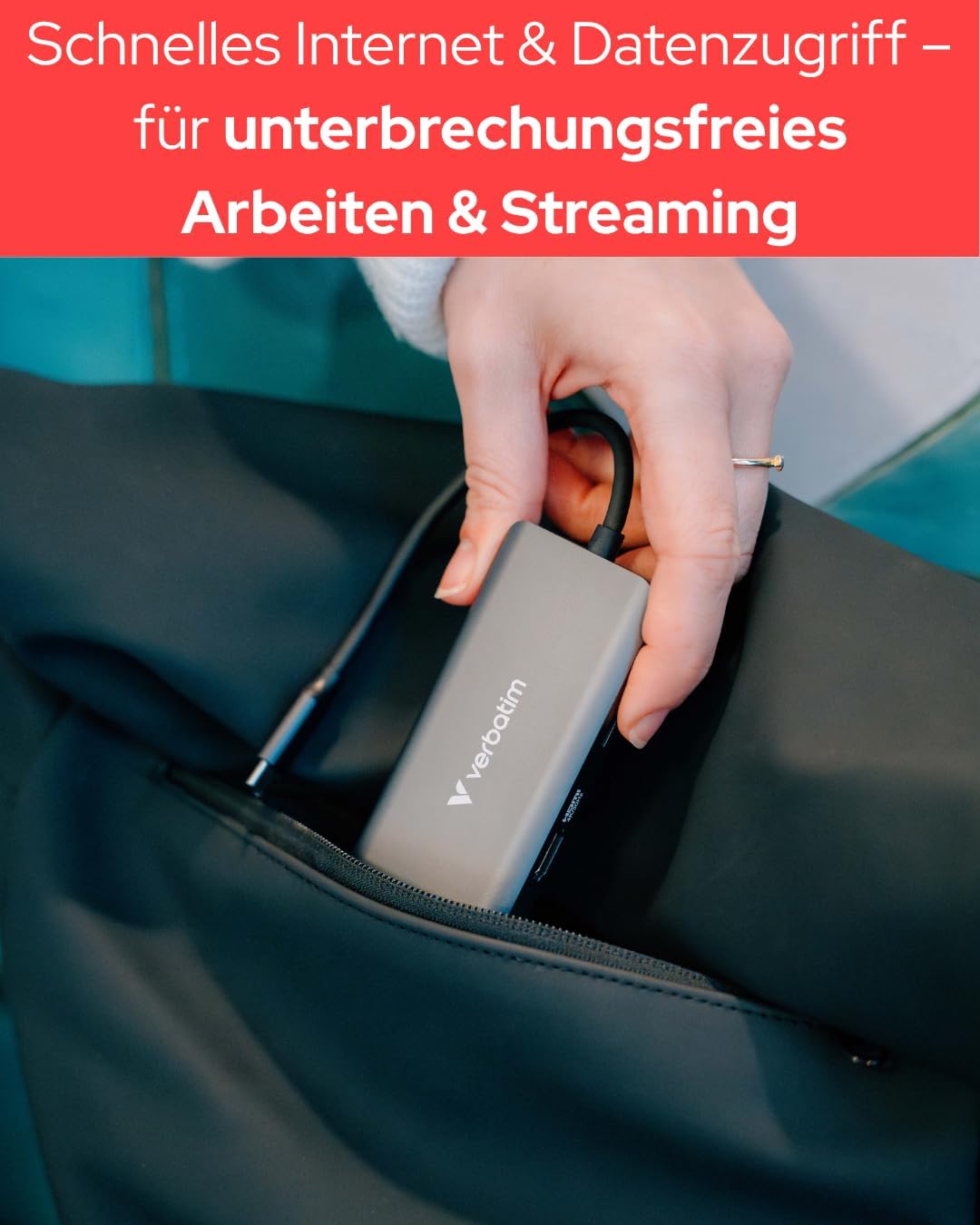 Verbatim USB-C Essentials Multiport Hub, 6 Anschlüsse: RJ45, HDMI, USB-C PD bis 100W, 3× USB-A 3.2 G