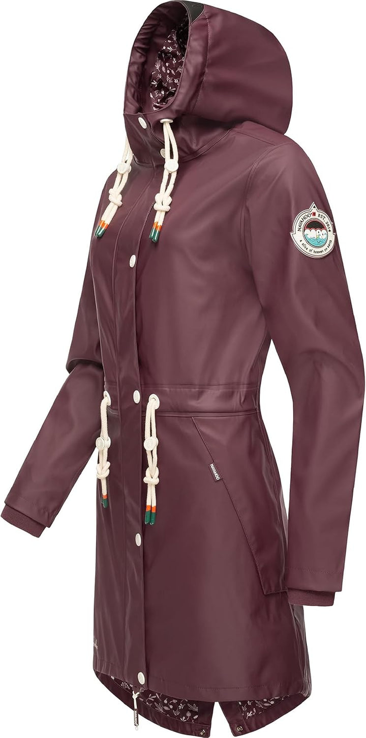 Navahoo Damen Übergangsjacke Regenmantel wasserdicht lang mit Kapuze Tropical Stormoo XS-3XL XS Wine