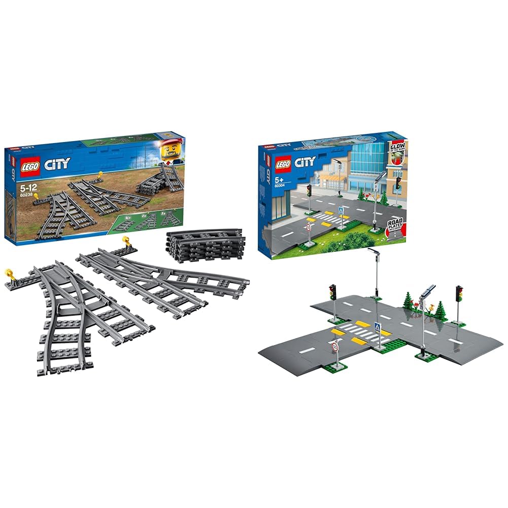 LEGO 60238 City Weichen, 6 Elemente, Erweiterungsset für Kinder, Spielzeug Set & City - Strassenkreu