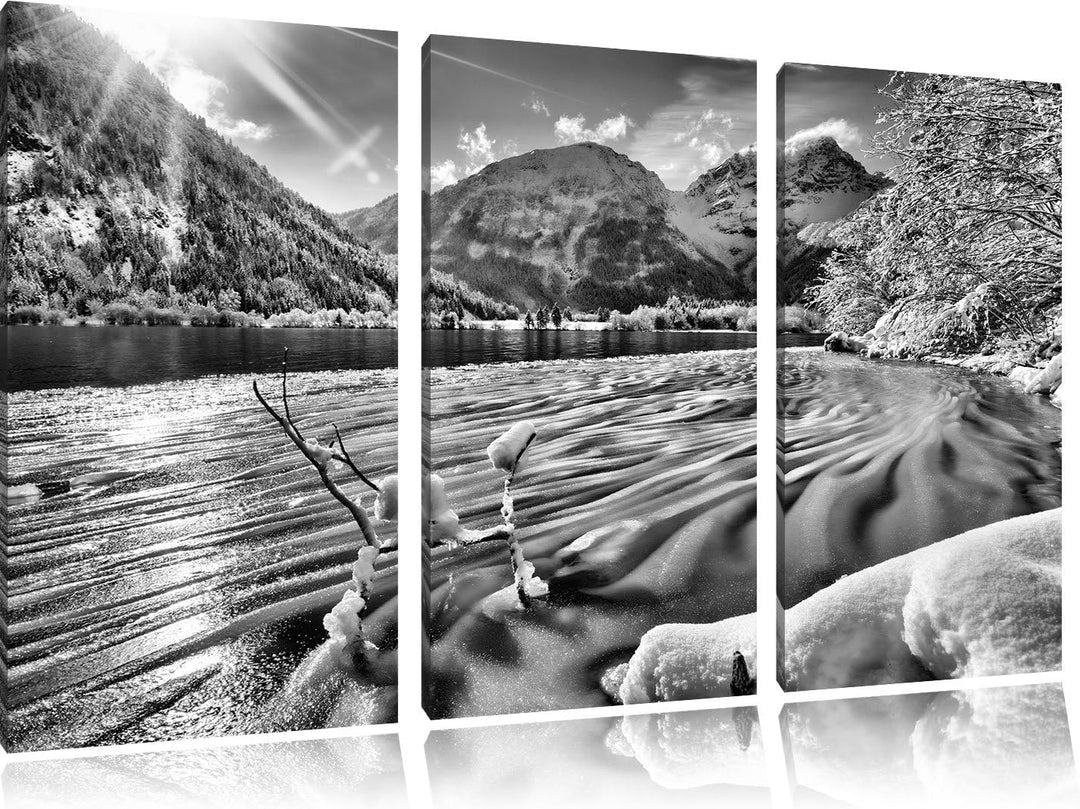 Pixxprint Winterlandschaft See als Leinwandbild/Grösse: 3 Teilig (120x80) cm/Wandbild/Kunstdruck/fer
