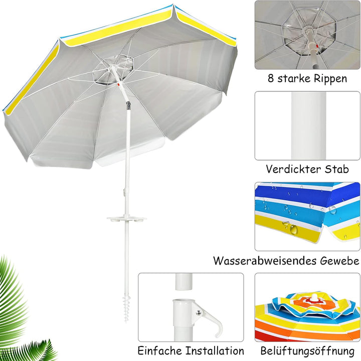 GOPLUS Strandschirm, Sonnenschirm um 30° knickbar, Gartenschirm UV 50+, Tischschirm mit Bodenhülse,