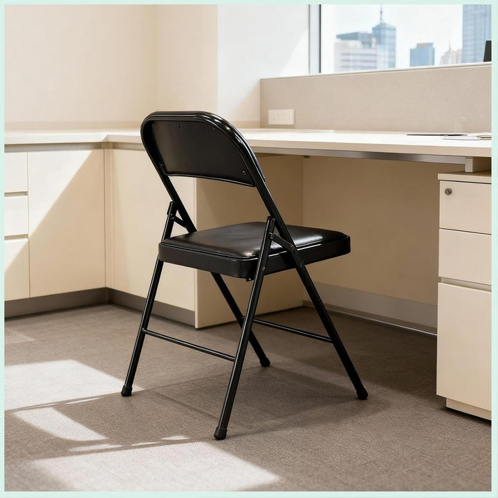 Klappstuhl mit PU-Leder &amp; Polsterung, Stabiler Metallrahmen, Leicht &amp; Platzsparend, für Büro, Zuhaus