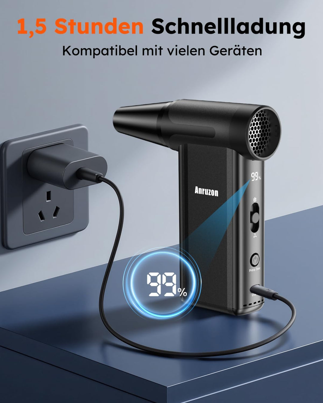 Elektrische Staubgebläse Druckluftspray für PC Reinigungsset, 300000 RPM Compressed Air Duster, 8-Ga