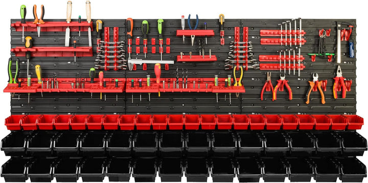 Lagersystem Werkstattregal | 172 x 78 cm | 50 stck. Box | Wandregal mit Werkzeughalterungen und Stap