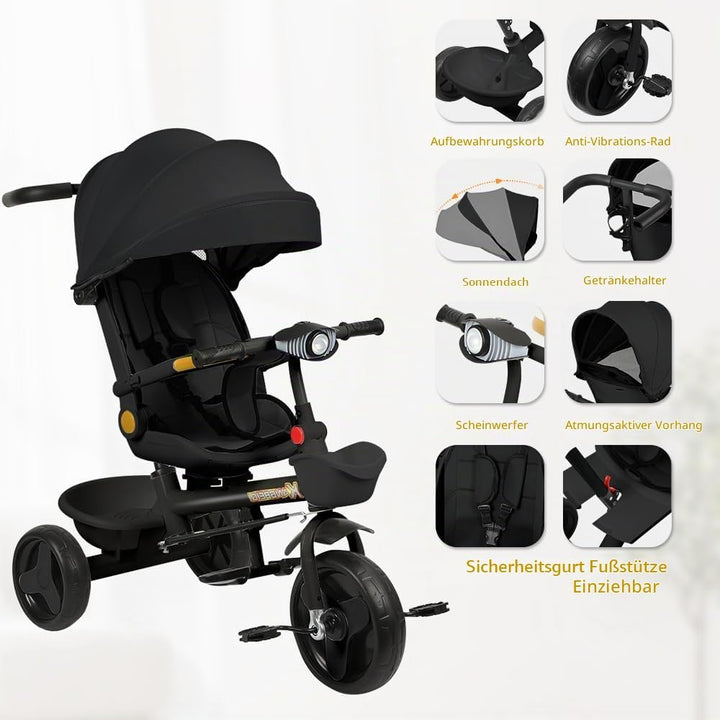 Multi-Funktions-Kinderdreirad, Dreirad 5 in1, Kleinkind-Dreiräder-Kinderwagen, mit Verstellbarem Sch