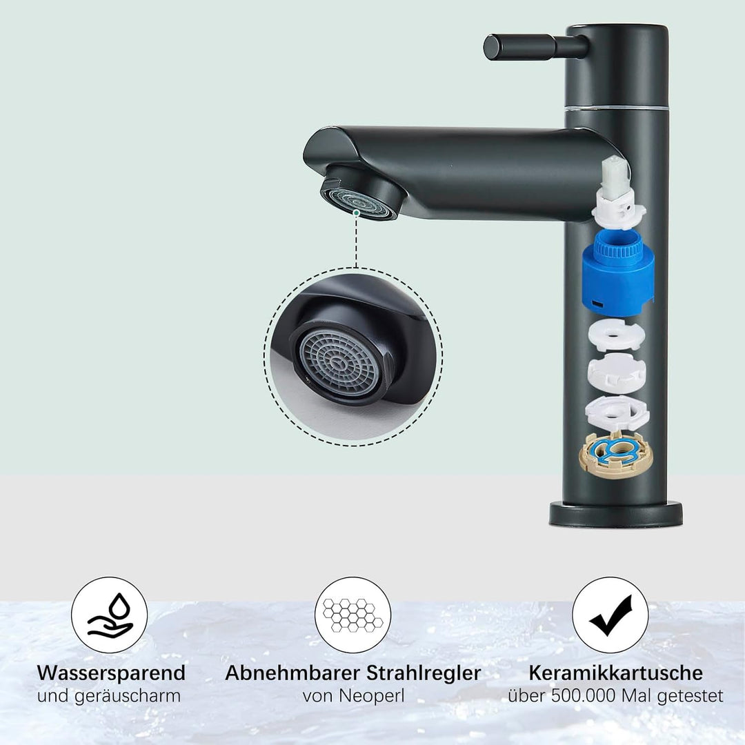 Suguword Schwarz Badarmatur Kaltwasser • Moderne Einhand-Armatur für Waschbecken mit 90mm Auslauf •