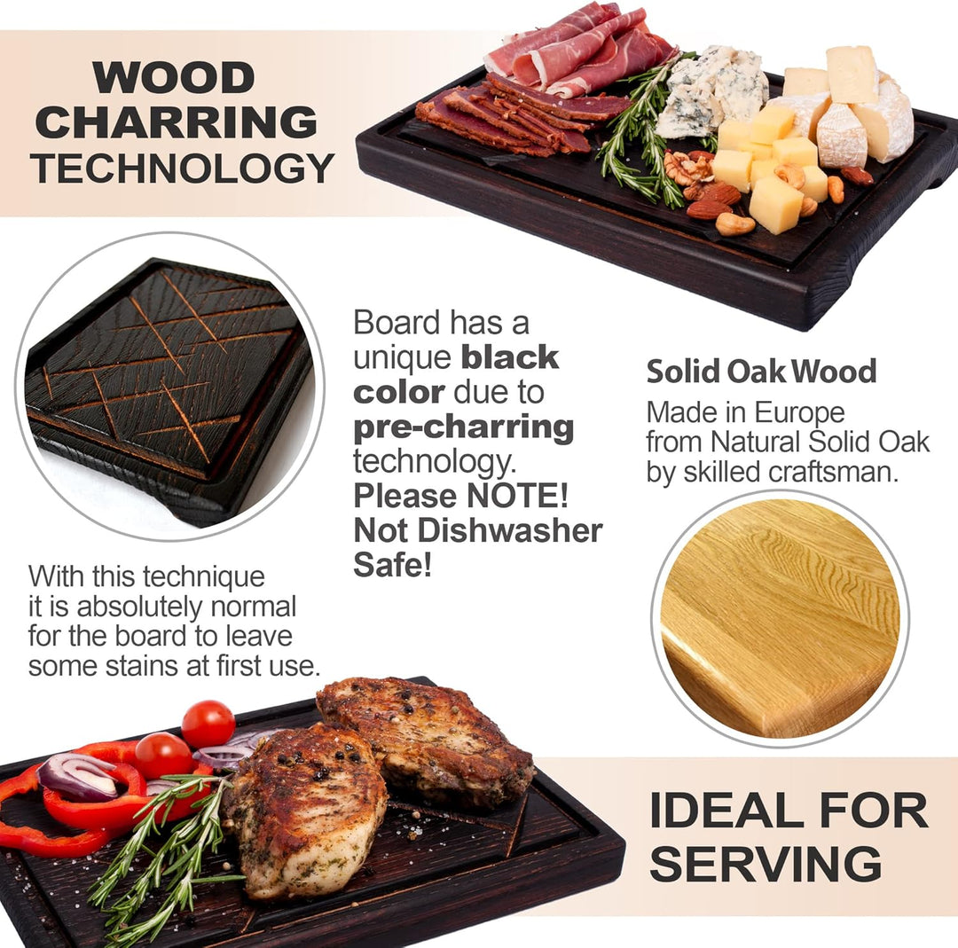 TESLYAR Steak Brett Servierbrett Holz Eichenholz 30x20cm (Medium) - Steak Servierplatte/Steakbrett S