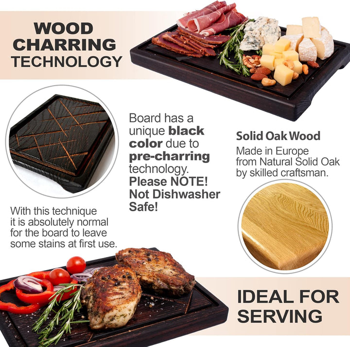 TESLYAR Steak Brett Servierbrett Holz Eichenholz 30x20cm (Medium) - Steak Servierplatte/Steakbrett S