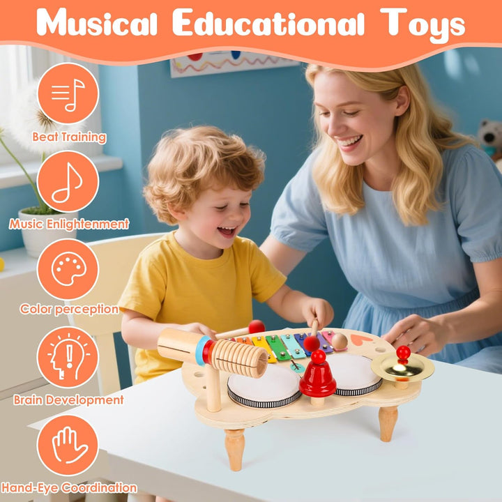 LZMDY Schlagzeug Kinder, 10-in-1 Trommel Musikinstrumente für Kinder ab 1 2 3 Jahr mit Xylophon, Kin