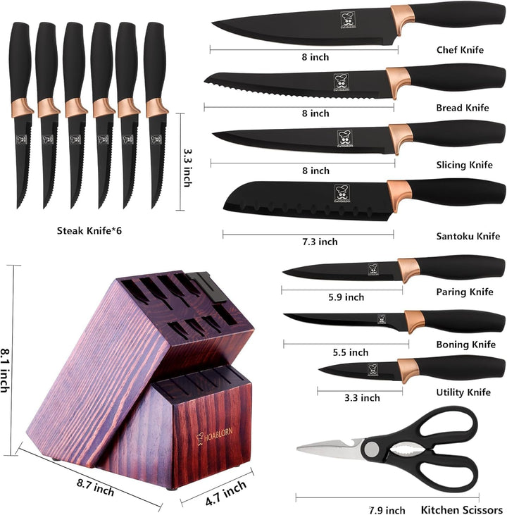 Chefhoablorn 15-TLG Messerblock Set, Scharfe Kochmesser aus Edelstahl Profi Küchenmesser für Housewa