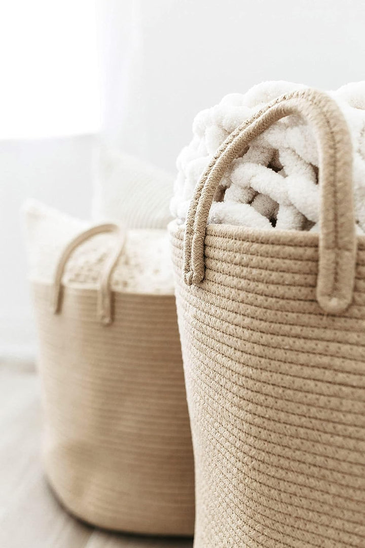 OrganiHaus Korb Geflochten Rund, Wäschekorb Geflochten, Korb Aufbewahrung Gross, Aufbewahrungskorb K