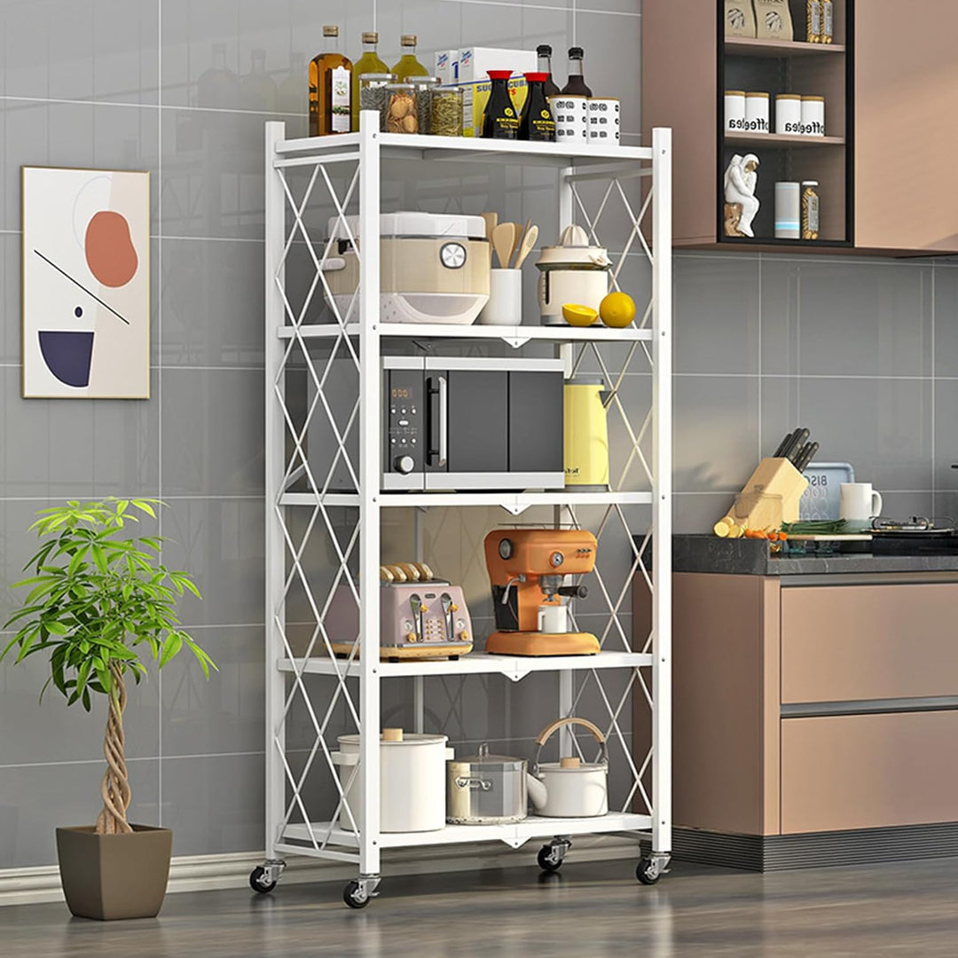 Klappbar Servierwagen mit 4 Rollen, Rollwagen klappbar 3/4/5 Etage Mobile Storage Folding Trolley Mi