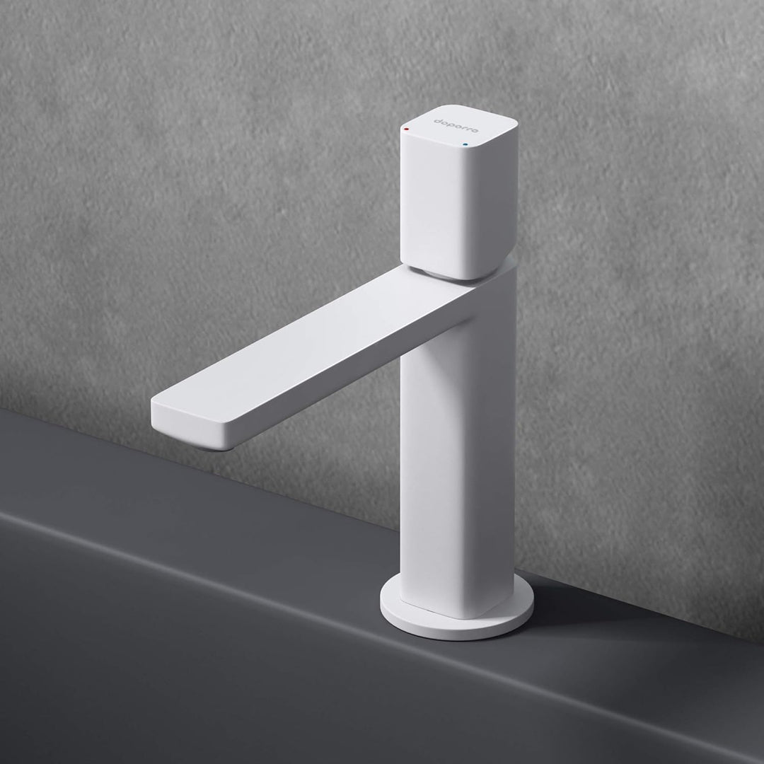 Mai & Mai Wasserhahn Bad Waschtischarmatur eckiges Design Badarmatur Weiss 19,6cm hoch Waschtisch-Ei