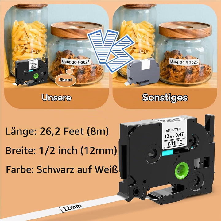 Suminey Kompatibel Schriftband als Ersatz für Brother Ptouch Bänder 12mm TZe-231 TZ-231 Tz Tape Schw