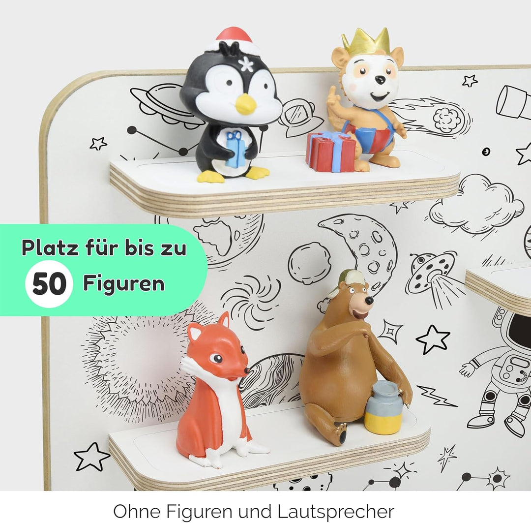 stadtecken Holzregal für Musikbox I Geeignet für die Toniebox und ca. 50 Tonies I Perfekte Tonie Auf