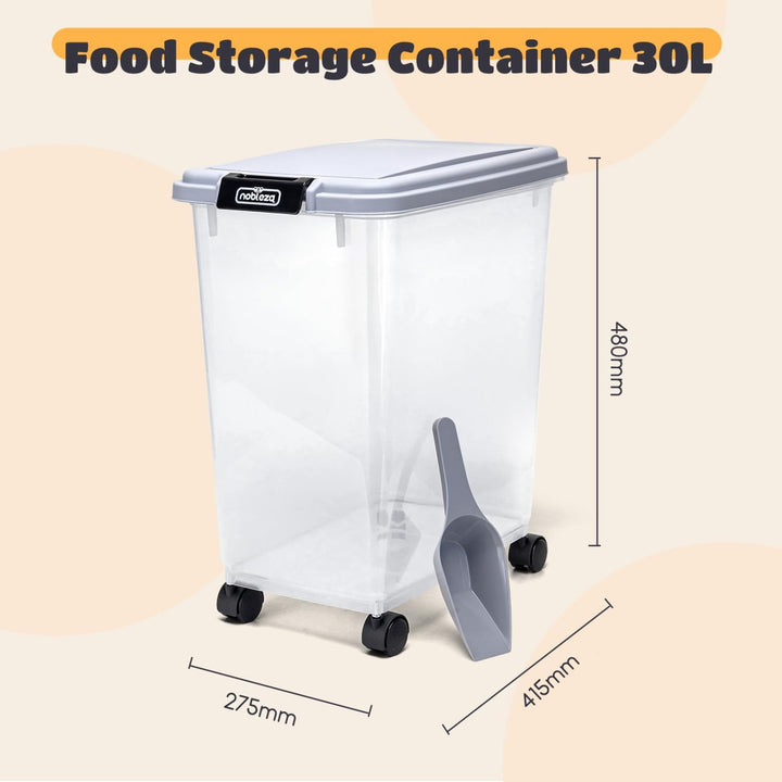 Nobleza - Futterbehälter für Haustiere 30 L, für Haustiere, Lebensmittelbox mit Rädern, Klappdeckel,
