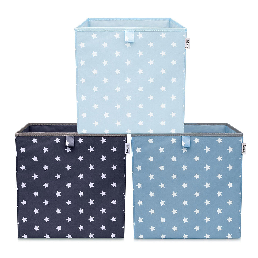 Aufbewahrungsbox 3er Set Sternenmotiv in Türkis, Anthrazit & Blau I Spielzeugbox mit Sternen passend